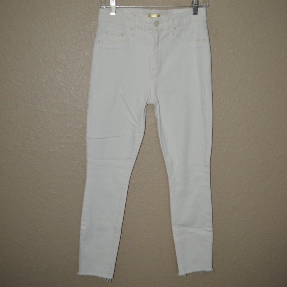 $198 Sz 27 MOTHER High Waisted Looker Ankle Fray Whipping the Cream Jeans